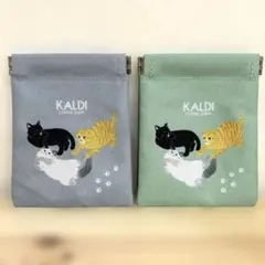 値下げ⭐︎KALDI COFFEE FARM 猫柄 バネ口ポーチ 2色セット