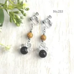 ハンドメイドイヤリング＊ピアス＊シルバー＊エスニック柄ウッド調＊クリア＊ブラック