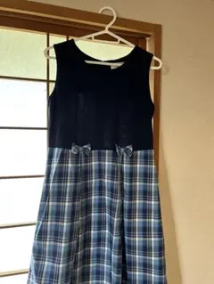 女児ノースリーブワンピース ネイビー チェック柄