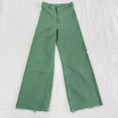 ザラ ZARA フレアデニム XSサイズ グリーン カットオフ ストレッチ 美品