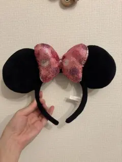 ミニーちゃん/カチューシャ/ピンクリボン/スパンコール