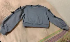 スウェット　トレーナー　裏起毛　リボン　グレー　ショート丈　M L