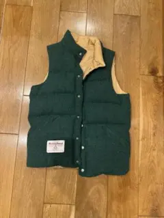 Harris Tweed ダウンベスト ダークグリーン