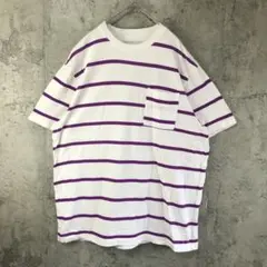 Y4686古着　Tシャツ ボーダー　白　紫　90s Y2K