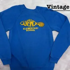 USA古着　Vintage　スウェット　ブルー　プリント　ラグラン　レディース