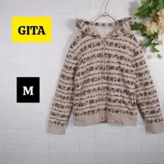 a1308【GITA】花柄ジップアップパーカー M 総柄 コットン100