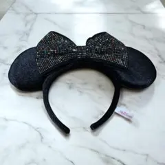 ミニーマウス 耳 カチューシャ 黒 スパンコール