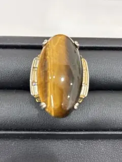 天然タイガーアイ シルバー×ゴールド調 ヴィンテージリング
