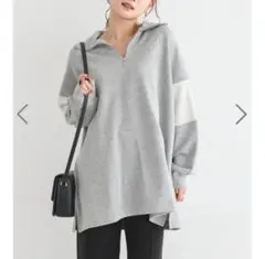 ジッパー付きハイネック グレー スウェット