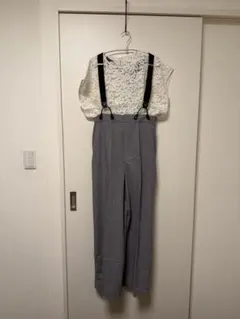 Auie F サスペンダー付きワイドパンツ グレーのサムネイル