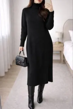 美品 INGNIタートルネックニットワンピース 黒 Mサイズ