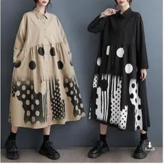 大きいサイズ レディース ワンピース　ロング　ドット　春 秋冬 新品 長袖