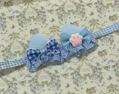ぬい服　ヘッドドレス　10cm 青　水色　ブルー　リボン　肉球　ハンドメイド