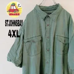 USA古着 STJOHNSBAY 半袖ボタンシャツ　4XL グリーン