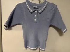 リブ編みライトブルーポロシャツ