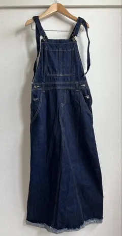 デニムサロペットロングスカート インディゴブルー