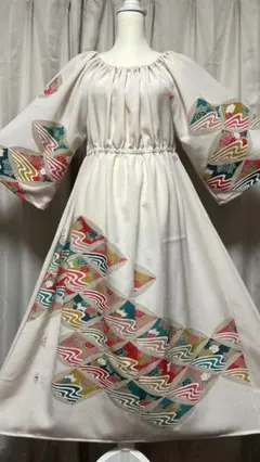 着物リメイク／ワンピース長袖★サイズLL 着物リメイク】作ってみた！着物一着まるごと使って長袖ワンピース