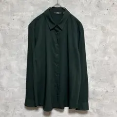 UNIQLO レーヨンブラウス 長袖シャツ ダークグリーン Mサイズ 美品のサムネイル