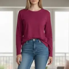 美品 ドゥクラッセ DoCLASSE Tシャツ（L）えんじ色 クルーネック 長袖のサムネイル