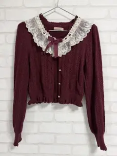 Amavel 透かし編みカーディガン ボルドーのサムネイル