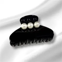 パール付き　ブラック　黒　バンスクリップ　おしゃれ　高品質　高級　ヘアクリップ