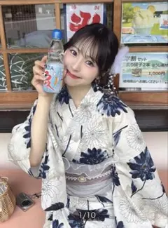 青い花柄 浴衣・帯セット