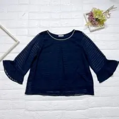 GLACIER グラシア 7分袖カットソー シアー シフォン ネイビー Mサイズ