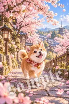 17 【桜日和のお散歩】| 柴犬・桜・春系 | AIイラスト