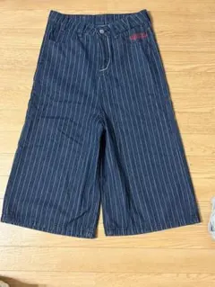 y2k ストライプ ワイドデニムハーフパンツ
