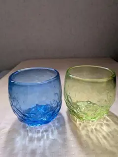 青緑ガラスコップ2個セット