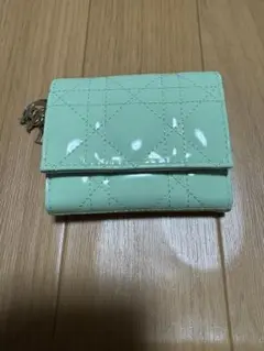 美品ミントグリーン キルティング 三つ折り財布ディオール財布正規品返品不可