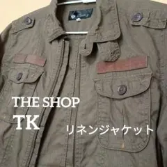 メンズＬ麻100％ 薄手ジャケット カーキ ミニタリー風のサムネイル