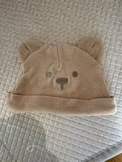 ベージュ クマの顔 ベビー帽子