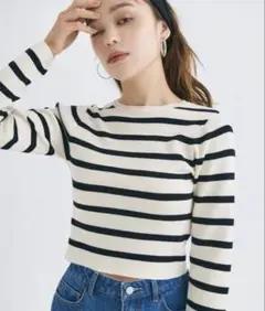 coca クロップド丈ニットトップス ボーダー M