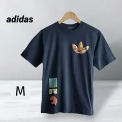 【アディダス】Tシャツ 半袖 ネイビー カモフラロゴ メンズ 綿 スポーツ M