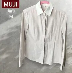 お値下げ不可⭐︎無印良品　レディース　長袖シャツ　ストライプ　ベージュモカ　Mのサムネイル