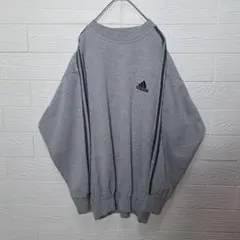 90s　オールド　アディダス　刺繍ロゴ　三本線　スエット　トレーナー　グレー