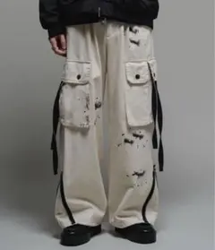 デニムパラシュートパンツ S ホワイト × ブラック Casper Johnのサムネイル