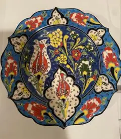 トルコ雑貨　多色花模様の陶器皿 直径約30cm