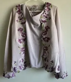 ローラアシュレイ　LAURA ASHLEY　刺繍　綿　ニットジャケット　M訳あり