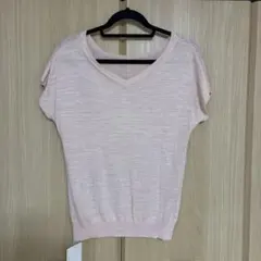 Vネック 半袖 ニット ライトピンクのサムネイル
