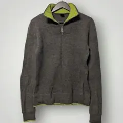 00s OLD GAP ハーフジップ ラムウール ニット チョコ ピスタチオ S