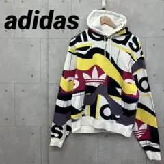 adidas アディダス パーカー 総柄 トレフォイルロゴ L マルチカラー