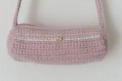 編み物　スマホショルダーバッグ　りぼん