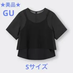 【GU】2ピースシアーTブラウス Sサイズ　ブラック