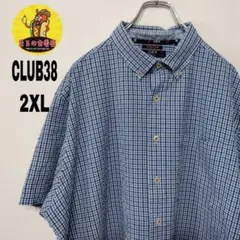 USA古着 CLUB38　半袖ボタンシャツ2XL ブルーホワイト　チェック
