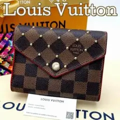 상태매우좋음 ルイヴィトン ダミエ スタッズ 三つ折り財布 ヴィクトリーヌ