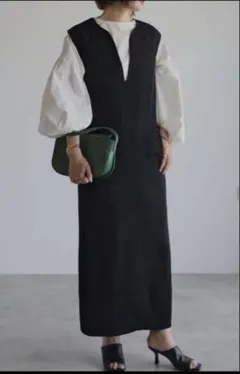 Bonjour SaganディープVネックワンピース　ブラック　M