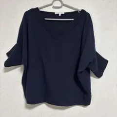 ネイビー Vネック オーバーサイズニット 半袖