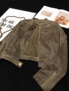 ヴィンテージ風！くすみブラウン シングルライダースジャケット